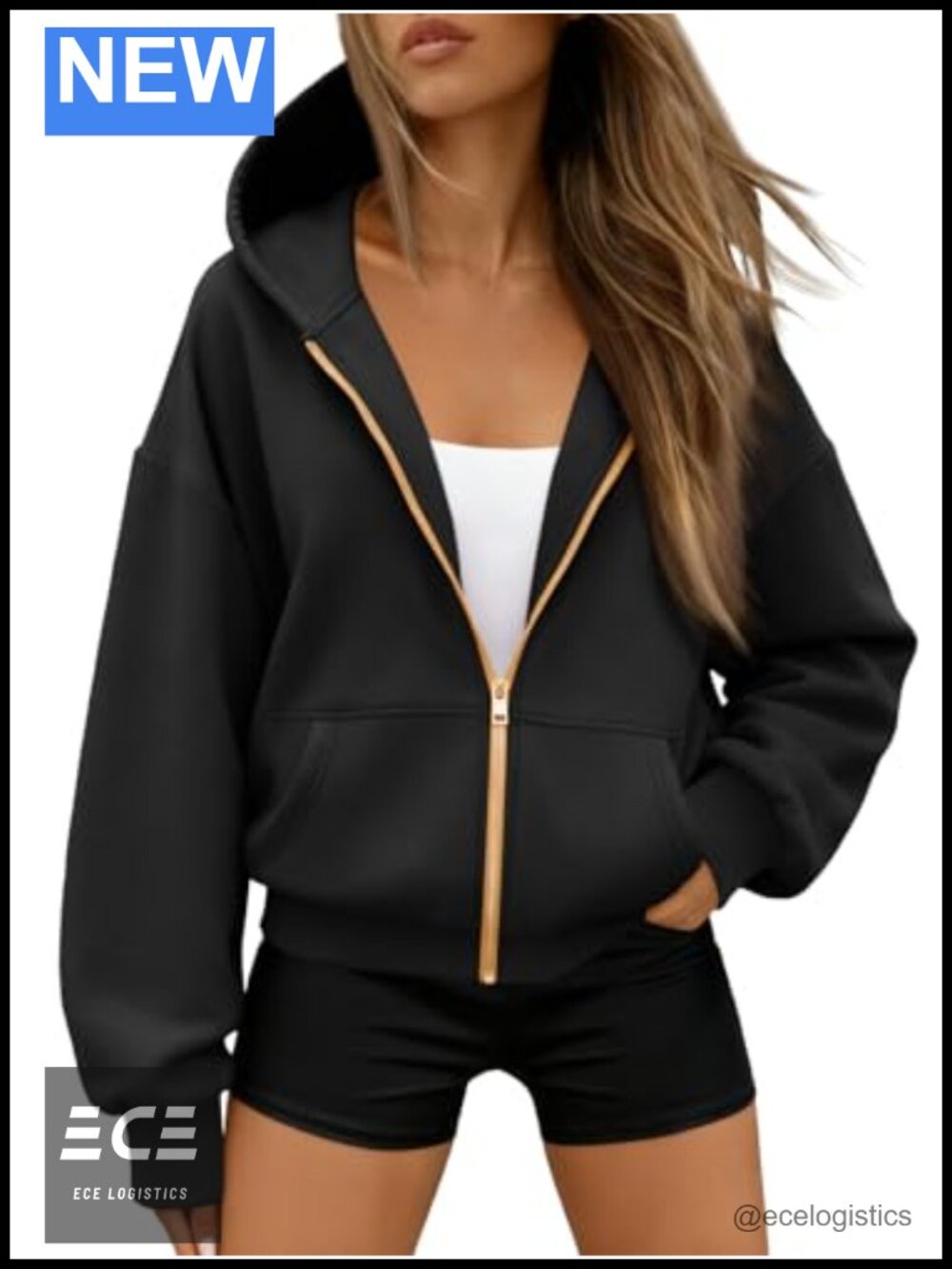 Women's Fleece Lined Cropped Zip Up Hoodie Oversized Sweatshirt Y2K Fall Jacket